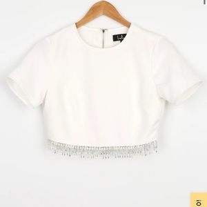 Lulus Sparkle White Rhinestone Fringe Crop Top